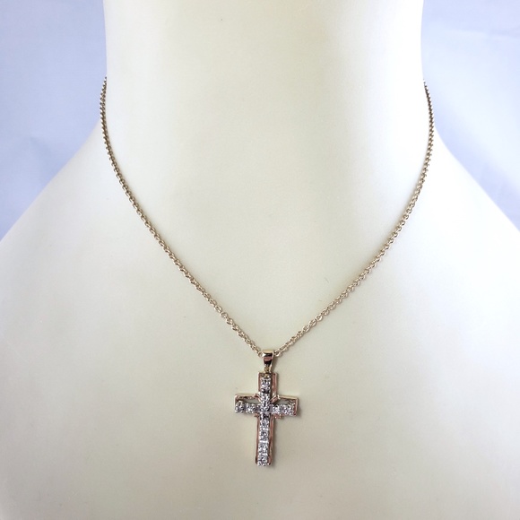 Vintage 14 Karat Yellow Gold Diamond Cross Pendant #13560 - Picture 6 of 7